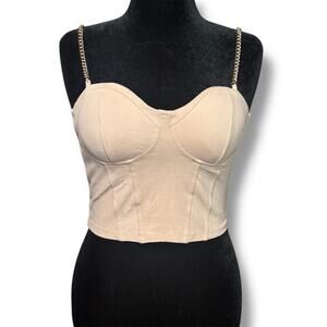 Guess Light Pink Padded Bustier Corset W/Rose Gold chain straps SZ:Large {179}